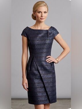 J. Mendel Navy Textured Midi Dress